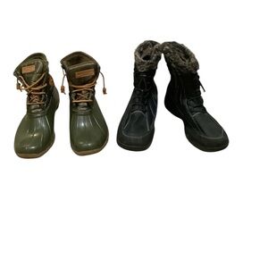 Women's Green and Black Boots (EUC)